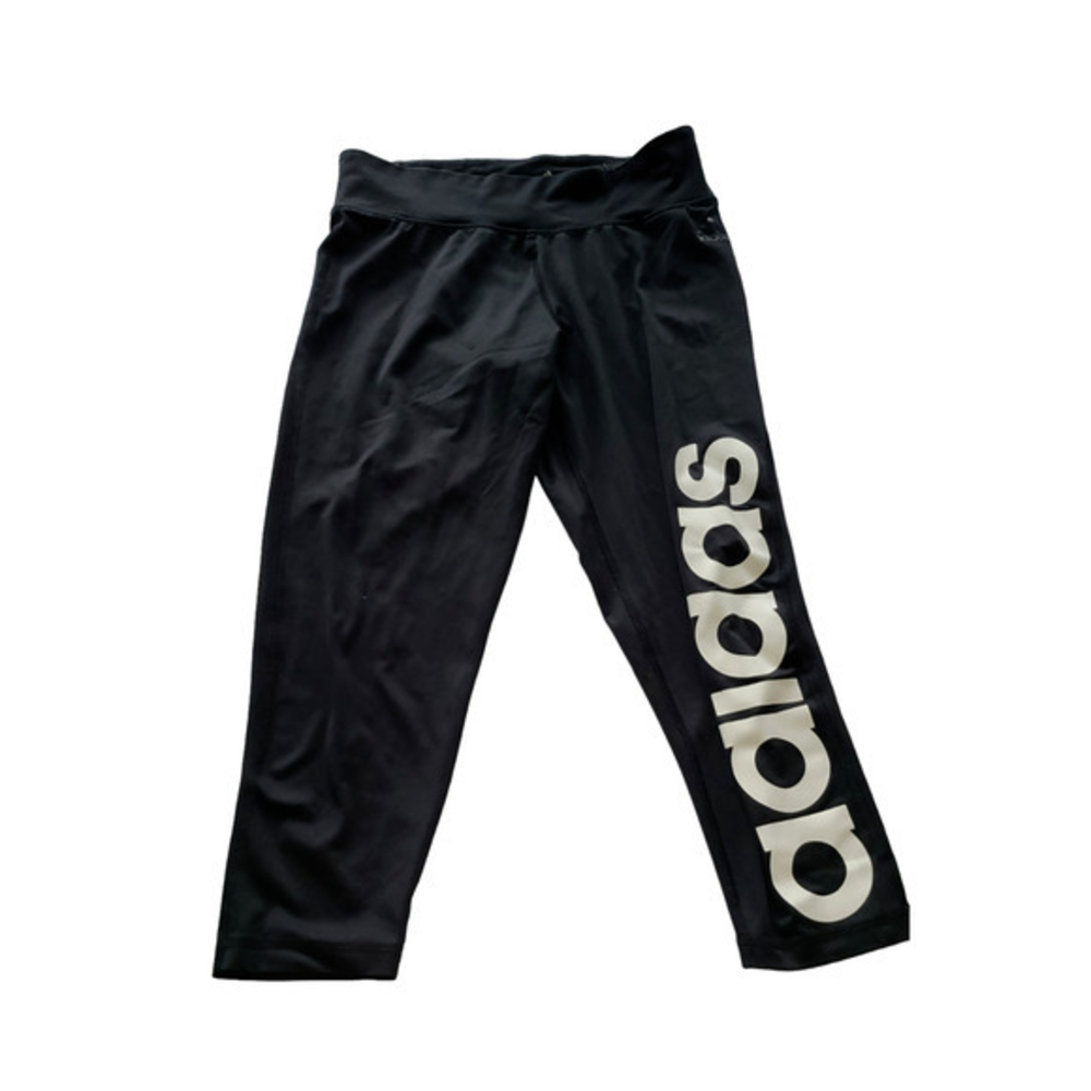 Adidas Climalite Womens Black Cropped Leggings Logo Graphic Performance Tights M
